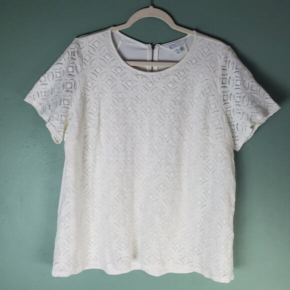 Market & Spruce Tops - Market & Spruce Womens White Hans Crochet Front Top Short Sleeve Size 2X